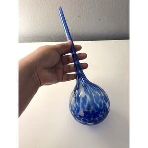 Vintage Hand blown Watering Globe Sphere Blue 11" Tall